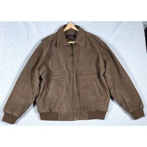 Vintage Phase 2 Brown Nubuck Leather Bomber Flight Jacket Map Print Lined Large